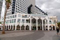 Exterior view of the Herbert Samuel Opera building, today used as a luxury hotel on the promenade of Tel Aviv beach, Israel Royalty Free Stock Photo