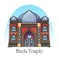 Exterior view of hindu temple in thin line