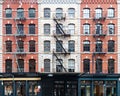 Exterior view of historic brick buildings along Duane Street in the Tribeca neighborhood of New York City Royalty Free Stock Photo