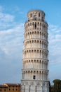 Exterior view of the Leaning Tower of Pisa Tuscany Italy on April 17, 2019. Unidentified people Royalty Free Stock Photo