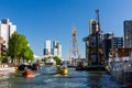 Exterior view of the Leuvehaven ship harbor in the city center o