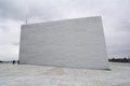 Oslo, Norway, September 2022: Exterior view of the modern Oslo Opera House building, with people walking on the roof. Royalty Free Stock Photo