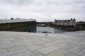 Oslo, Norway, September 2022: Exterior view of the modern Oslo Opera House building, with people walking on the roof. Royalty Free Stock Photo