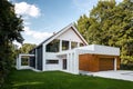 Modern house with garage, exterior view Royalty Free Stock Photo