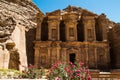 Exterior view monastery Ad Deir with oleander bush Petra Jordan