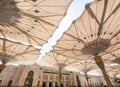 Exterior view of Nabawi Mosque Prophet Mosque building in Medina. Selective focus