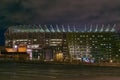 Exterior view of the Newcastle United football stadium St James' Park, ahead of a night soccer match Royalty Free Stock Photo