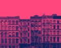 Exterior view of old buildings in New York City with pink and blue duotone color effect Royalty Free Stock Photo