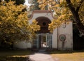 Exterior view of an old entrance building to a park on a sunny day Royalty Free Stock Photo