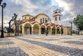 Exterior view of orthodox Christian church Analipseos Sotiros at Rafina city in Greece