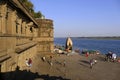 Exterior View of the scenic tourist landmark Maheshwar fort (Ahilya Fort) Royalty Free Stock Photo