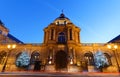 Exterior view of the Senate with Christmas trees. It is the upper house of the French Parliament. Paris. Royalty Free Stock Photo