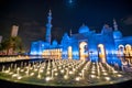 Exterior view of Sheikh Zayed Mosque in Abu Dhabi at night, UAE Royalty Free Stock Photo