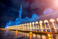 Exterior view of Sheikh Zayed Mosque in Abu Dhabi at night, UAE Royalty Free Stock Photo