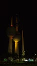 Exterior view to fresh water reservoir aka Kuwait Towers at night, Kuwait Royalty Free Stock Photo