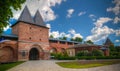 Exterior view to Zaraysk Kremlin wall with bastion and St. Nicholas Tower , Moscow region, Russia