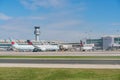 Exterior view of the Toronto Pearson International Airport and Air Canada airplane Royalty Free Stock Photo