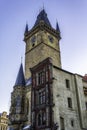 Exterior view of the Tower with Astronomical clock in Prague Royalty Free Stock Photo