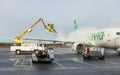 Exterior view of a Transavia aircraft in Airport Eindhoven, Netherlands