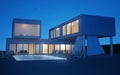 Exterior villa with water pool in night time Royalty Free Stock Photo