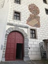 The exterior wall decoration of Ambras Castle. The castle is a Renaissance castle and palace located in the hills above Innsbruck