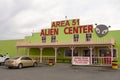 The exterior of a weird gas station at Roswell, America