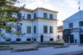 Exterior of a white old mansion in Portuguese style in the Setubal district in Portugal Royalty Free Stock Photo