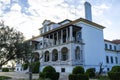 Exterior of a white old mansion in Portuguese style in the Setubal district in Portugal Royalty Free Stock Photo