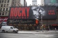 The exterior of the Winter Garden theater, featuring the play Rocky The Musical on Broadway in New York City