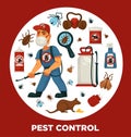 Extermination or pest control service company information poster template for sanitary domestic disinfection.