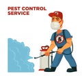 Extermination or sanitary pest control disinfection service equipment vector flat design