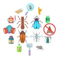 Exterminator icons set, cartoon style