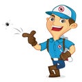 Exterminator killing bug and leaning Royalty Free Stock Photo