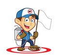 Exterminator or pest control holding flag