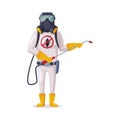 Exterminator Wearing Protection Uniform and Gas Mask Spraying with Insecticide, Male Worker of Pest Control Service Royalty Free Stock Photo