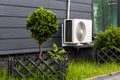external air conditioner unit mounted on the wall of the house. Royalty Free Stock Photo