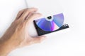 External cd dvd burner reader with hand Royalty Free Stock Photo