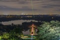 An External and Distant View of Paris Eiffel Tower and La Defense Business District at Night Royalty Free Stock Photo