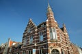 The external facade of historic houses with carvings, located on Cattenhage street inside the fortified town of Naarden