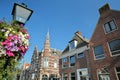 The external facade of historic houses with carvings, located on Cattenhage street inside the fortified town of Naarden