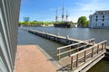 The external facade of National Maritime Museum, with on the left a replica 1985 of Ship Amsterdam Royalty Free Stock Photo