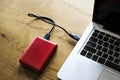 External Hard disk drive connect to laptop Royalty Free Stock Photo