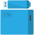 External hard disk drive with USB cable isolated. Portable extern HDD. Memory drive, flash drive Royalty Free Stock Photo