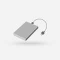 External hard disk drive with USB cable isolated on white background. Portable external HDD. Memory drive vector illustration. Royalty Free Stock Photo