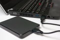 External hard disk HDD connected to laptop computer Royalty Free Stock Photo