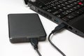 External hard disk HDD connected to laptop computer Royalty Free Stock Photo
