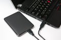 External hard disk HDD connected to laptop computer Royalty Free Stock Photo