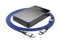 External hard drive with blue braided usb-c cable Royalty Free Stock Photo