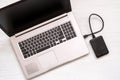 External hard drive connect to laptop Royalty Free Stock Photo