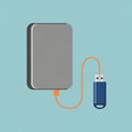 External hard drive depicted with a gray rectangular casing connec Royalty Free Stock Photo